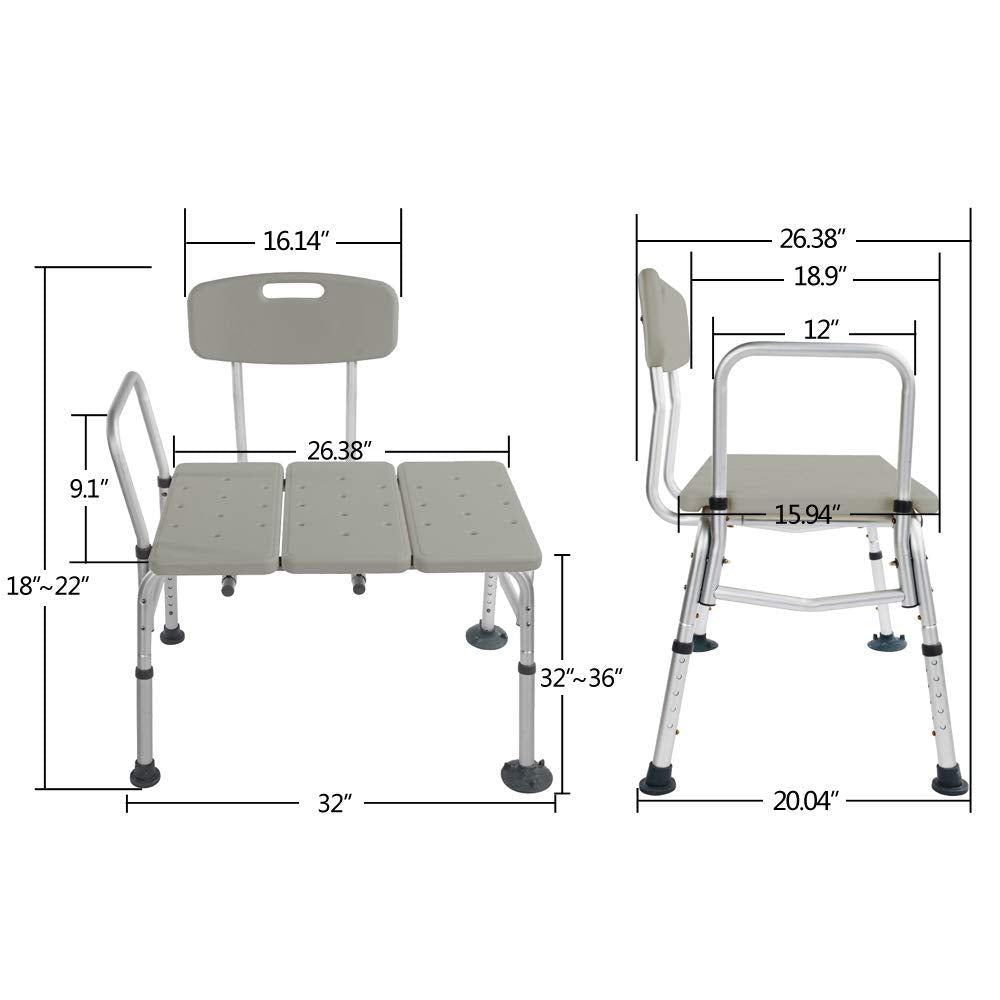 Adjustable Plastic Tub Transfer Bench with Back Non-Slip Seat I655087