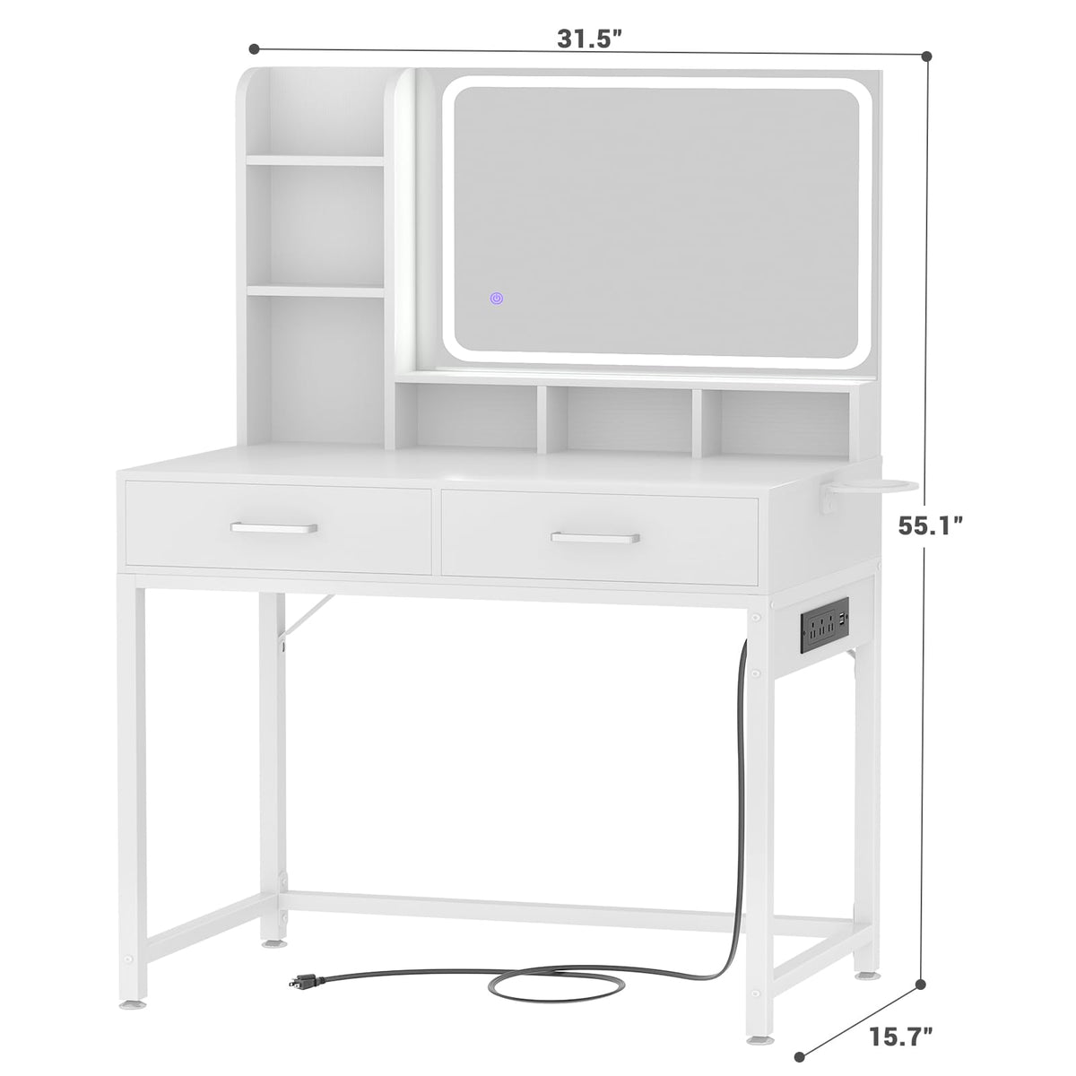 White Vanity Desk with Mirror and Drawers K671