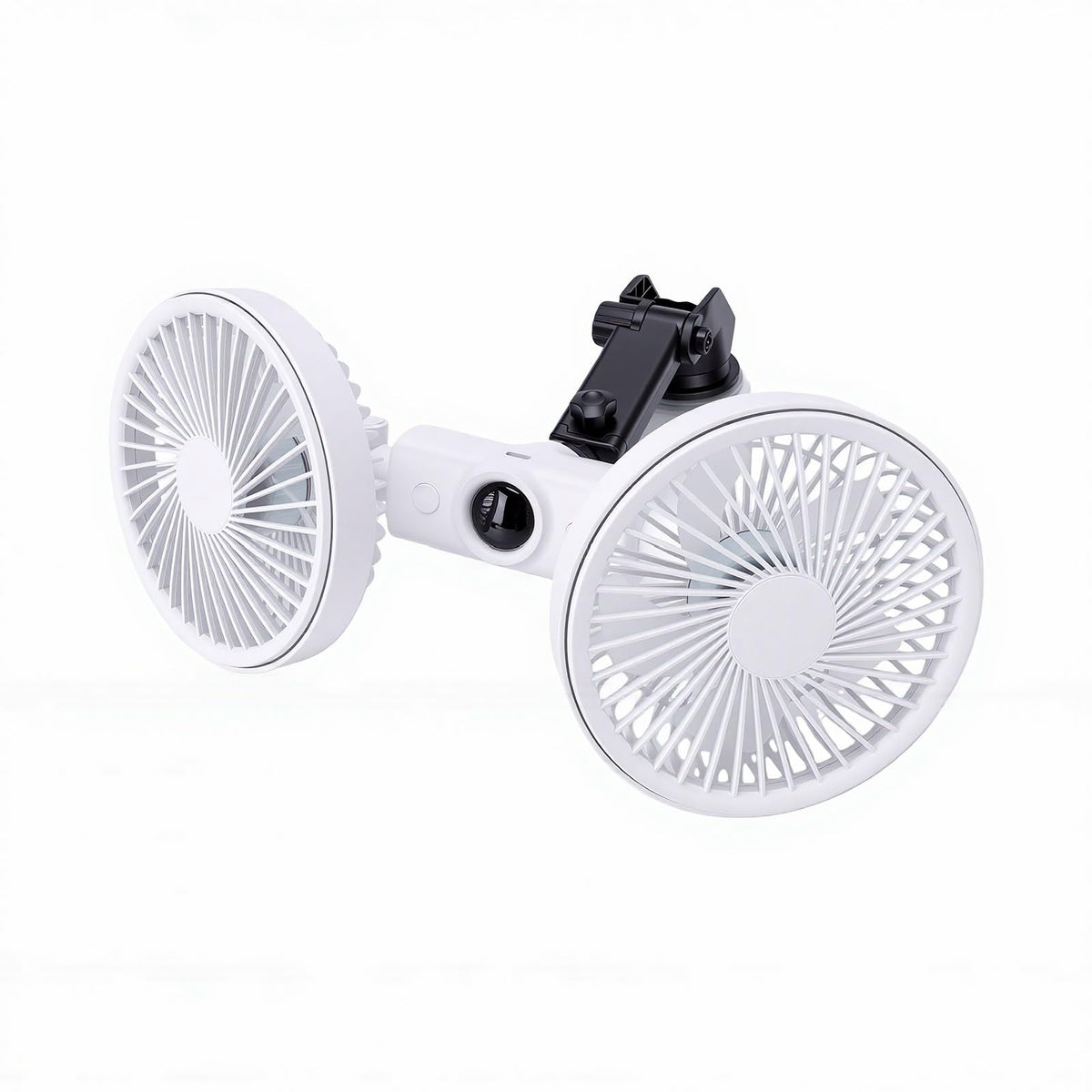 Dual Head Car Fan 3 Speeds 360 Degree Adjustable Suction Cup Rechargeable White D1980