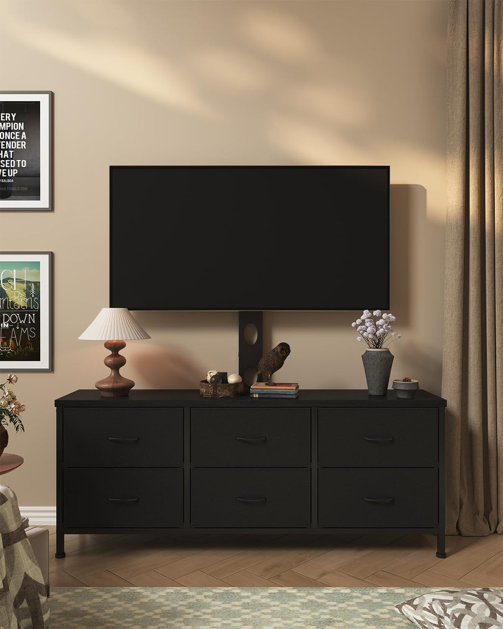 Black 6 Drawer TV Stand with Mount L5091