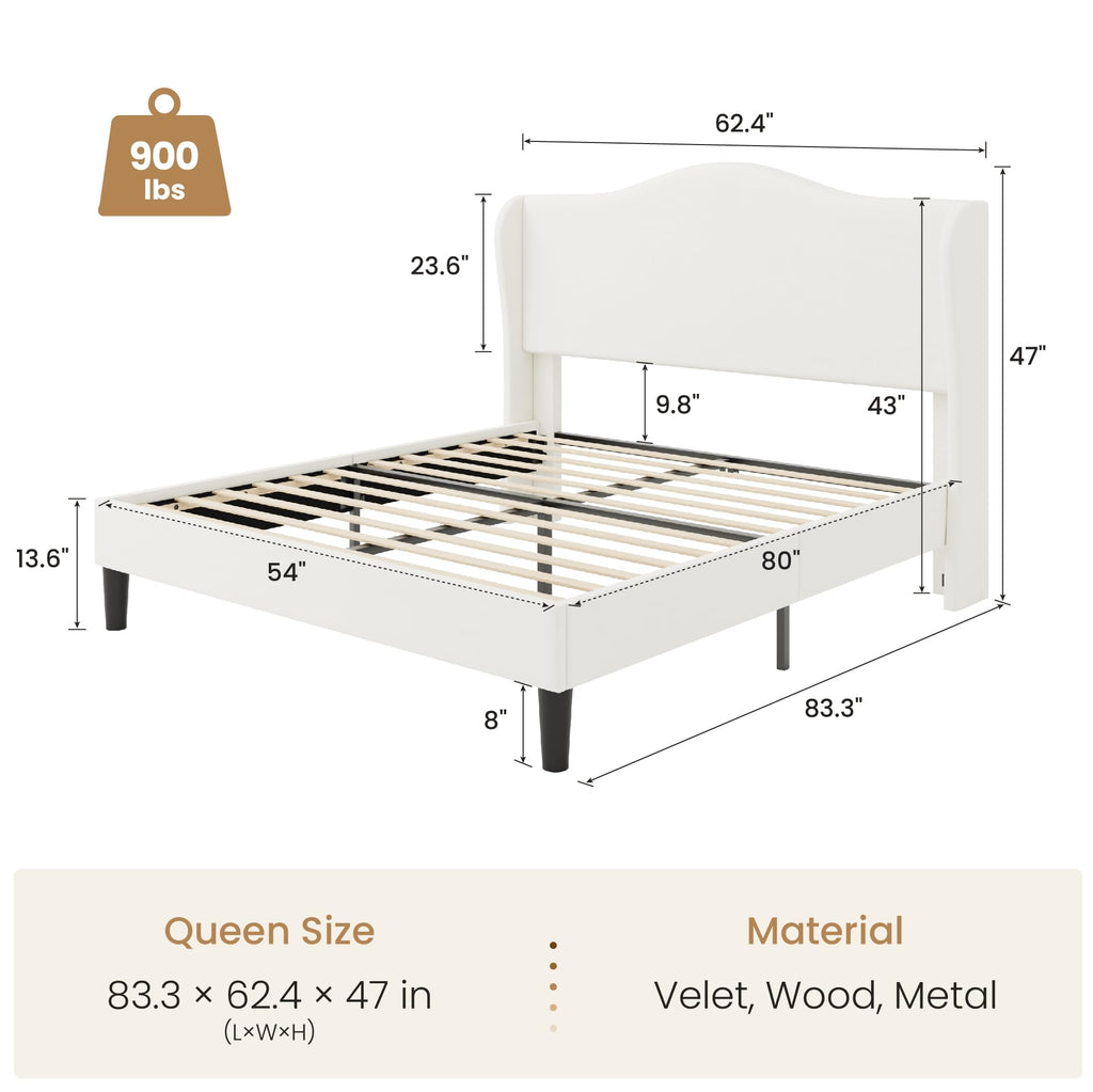Queen Size Bed Frame with Wingback Headboard P22291