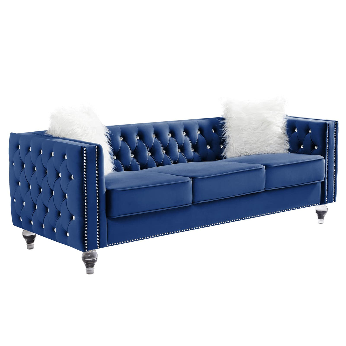 Velvet 3 Seater Sofa Couch with Nailhead and Acrylic Legs K299667