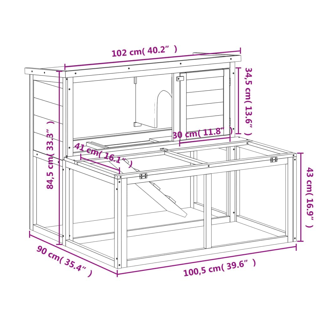 2-Tier Solid Pine Wood Rabbit Hutch A59991