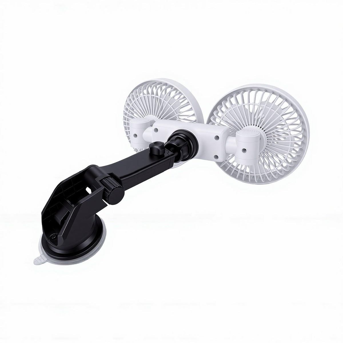 Dual Head Car Fan 3 Speeds 360 Degree Adjustable Suction Cup Rechargeable White D1980
