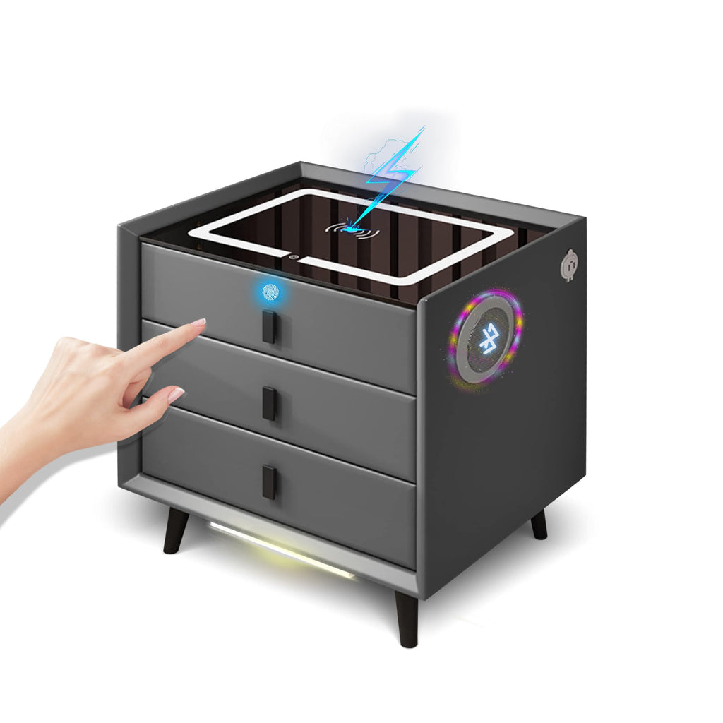 Gray Nightstands with Wireless Charging Station and USB Charging C345
