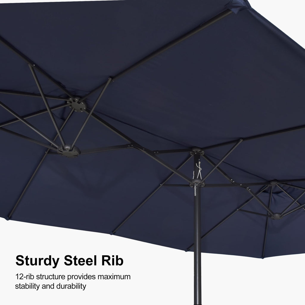 15ft Double-Sided Navy Blue Patio Umbrella with Base T72472