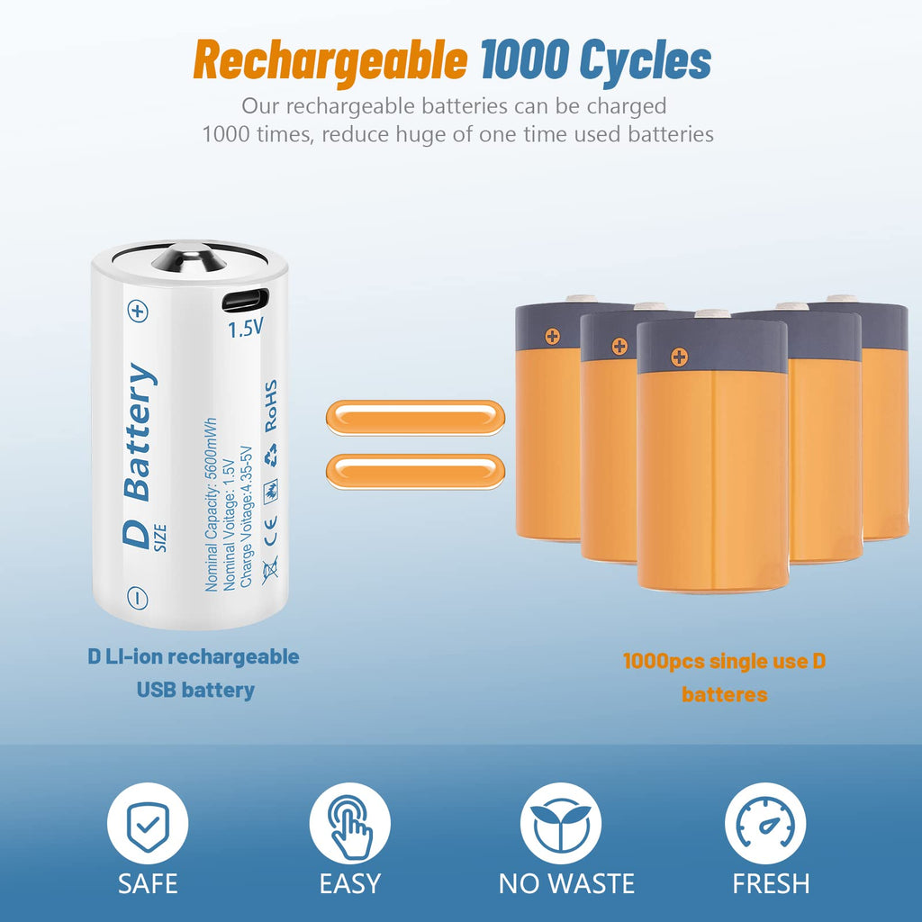 Rechargeable Lithium D Batteries 4 Pack J463