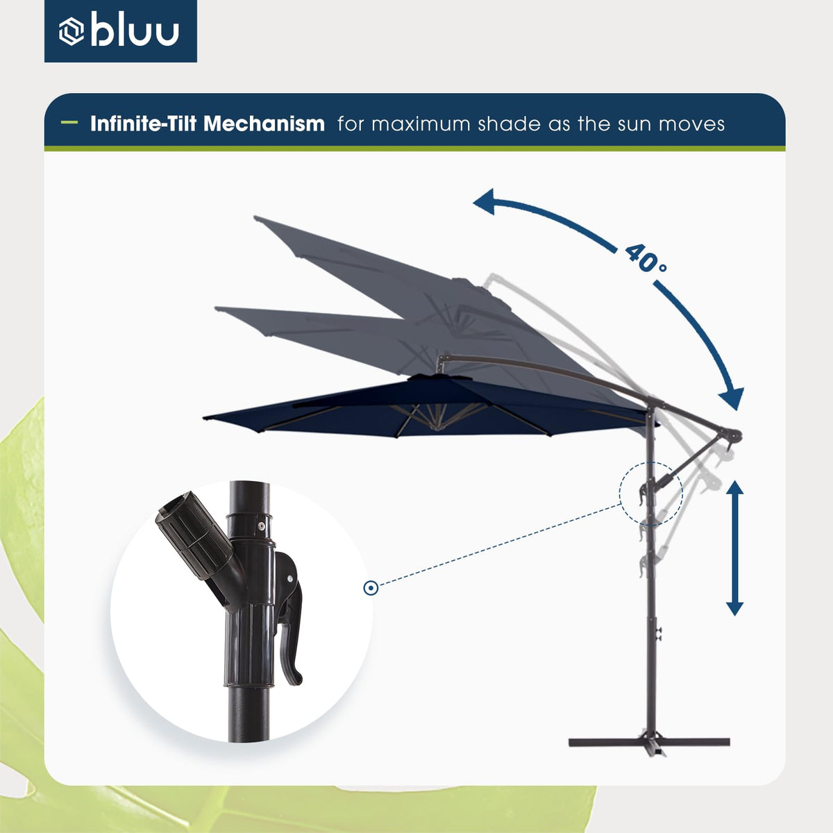 10 FT Navy Blue Patio Offset Umbrella Q8377
