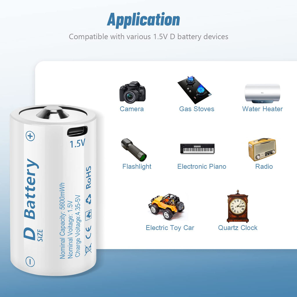 Rechargeable Lithium D Batteries 4 Pack J463