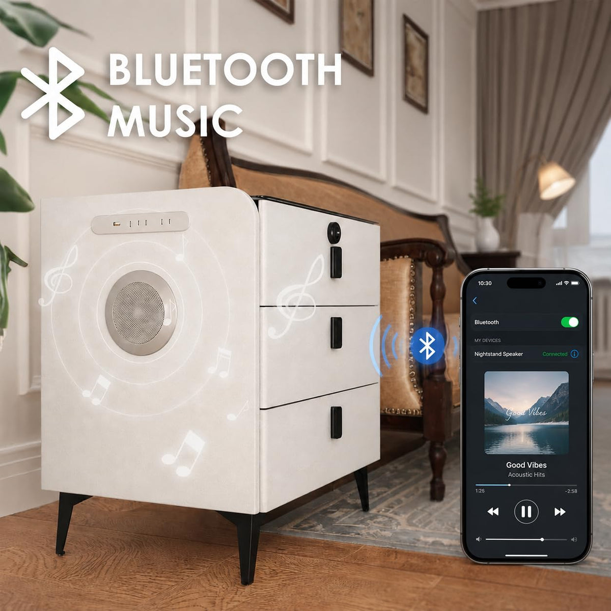Wireless Charging Nightstand with Fingerprint Lock Z317