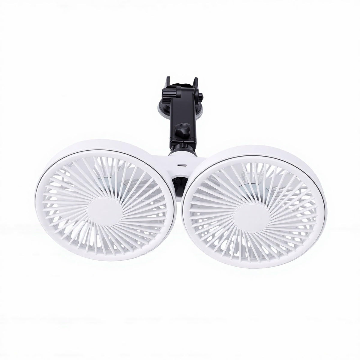 Dual Head Car Fan 3 Speeds 360 Degree Adjustable Suction Cup Rechargeable White D1980