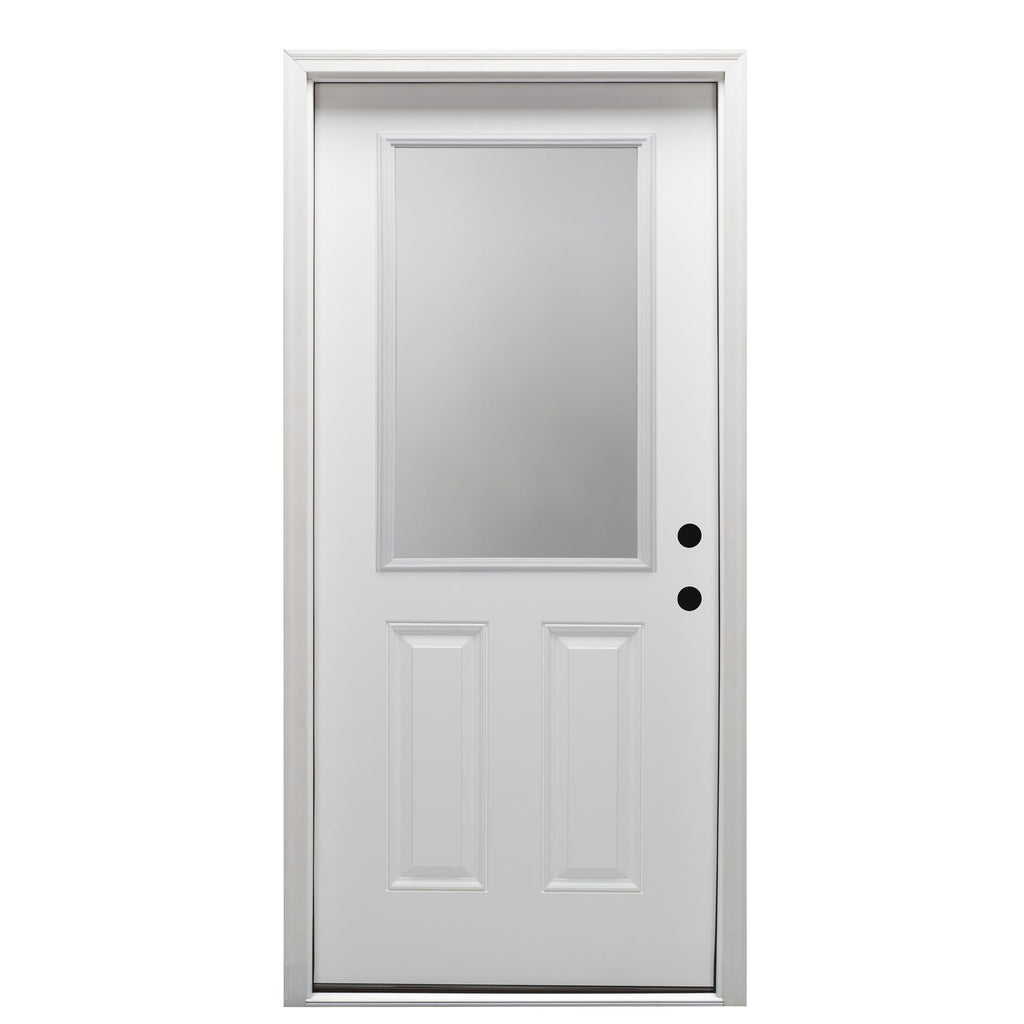 Steel Primed Left Hand In-Swing Prehung Front Door 1/2 Lite 2-Panel Clear Glass 36" x 80" O3099