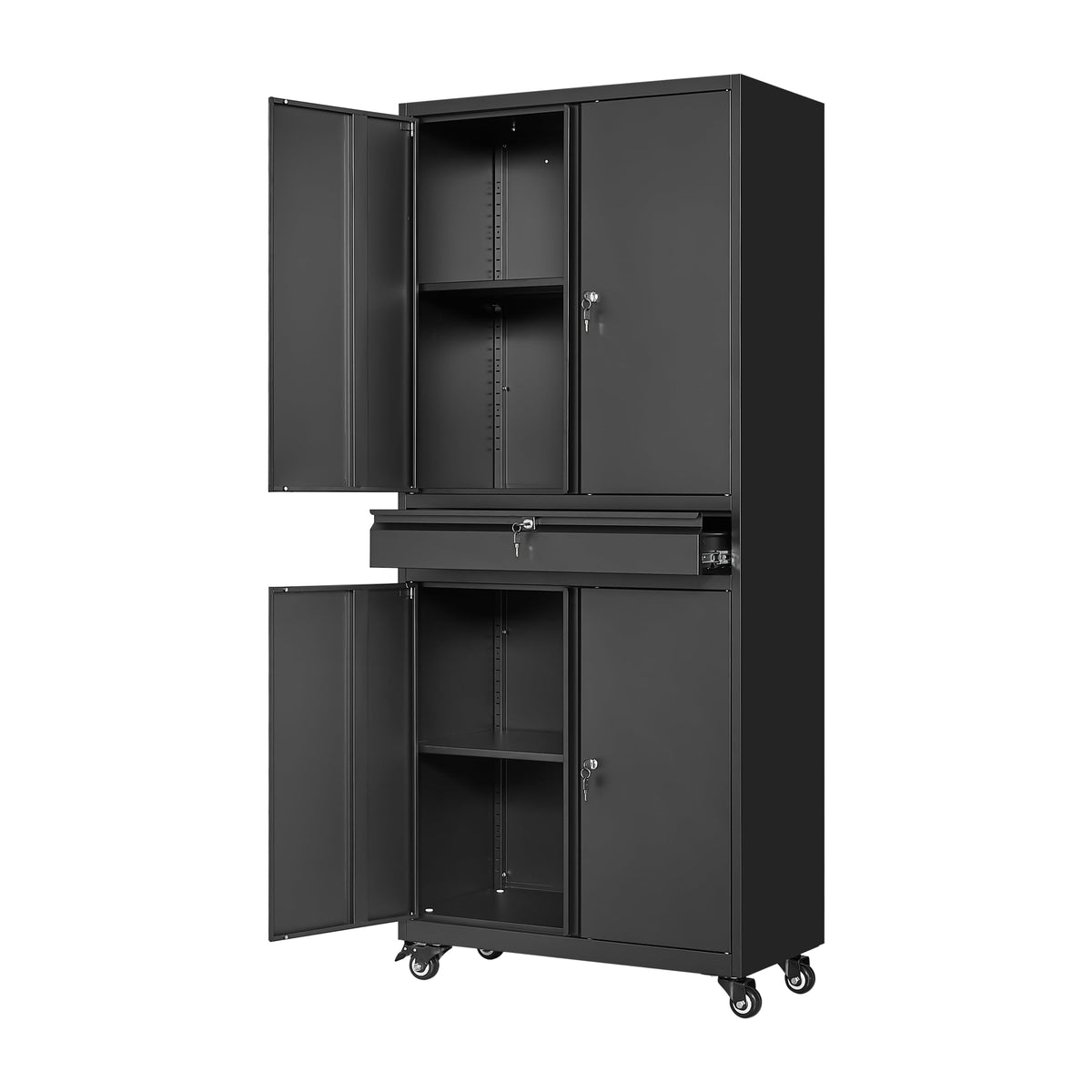 Black Metal Rolling Storage Cabinet with Locking Doors and 1 Drawer F235