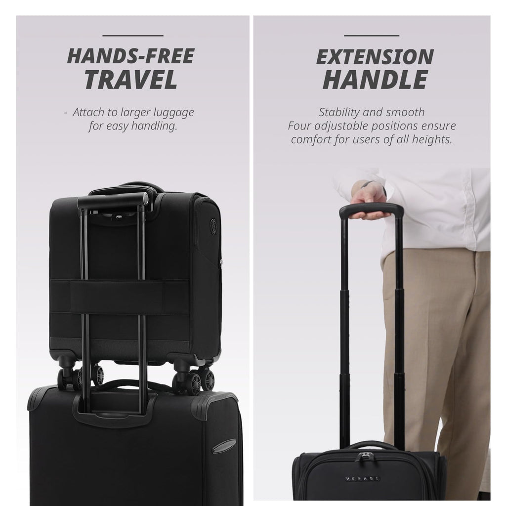 14 inch Black Softside Underseat Carry On Luggage with Wheels Y8460