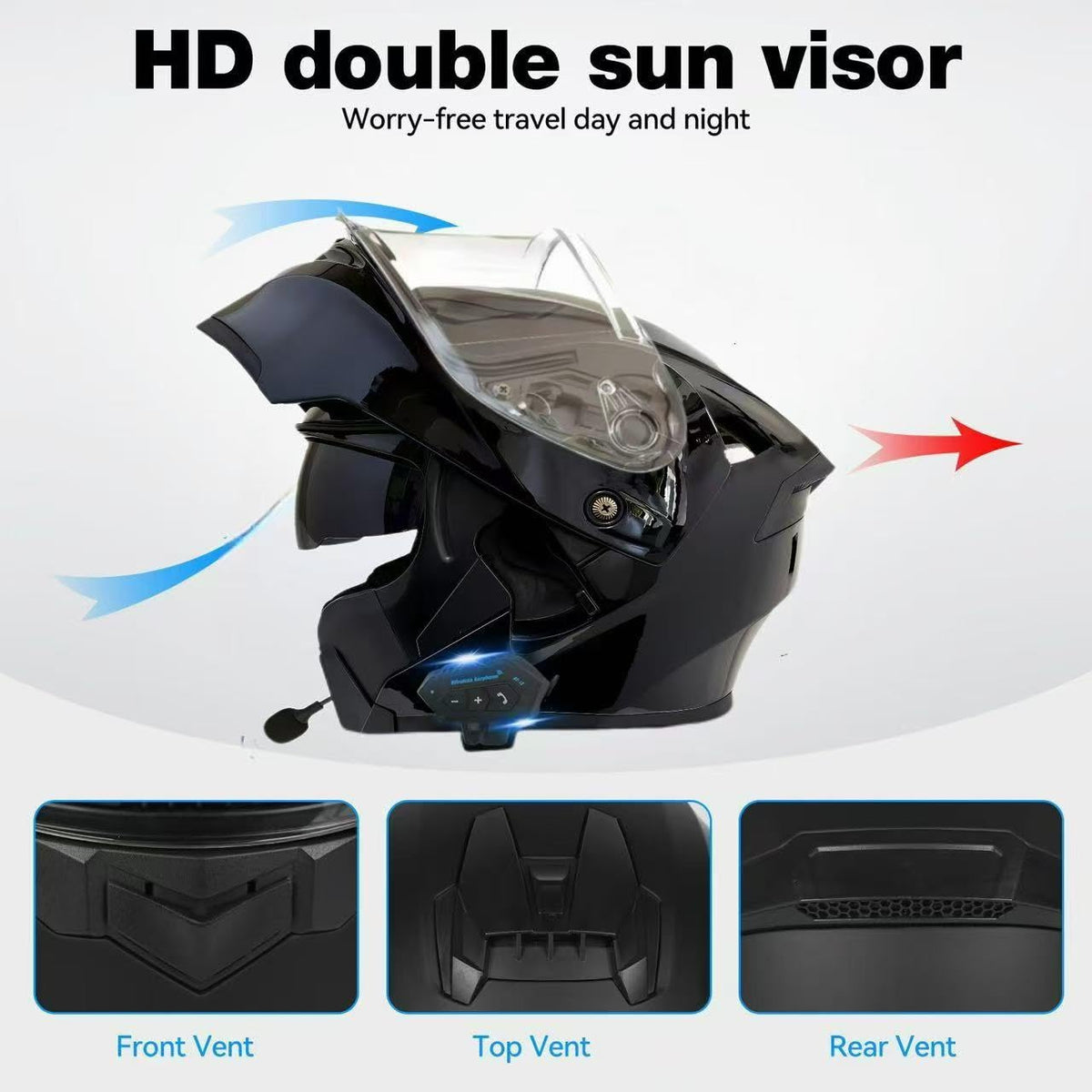 DOT Approved Flip Up Full Face Motorcycle Helmet with Dual Speakers and Microphone N165280