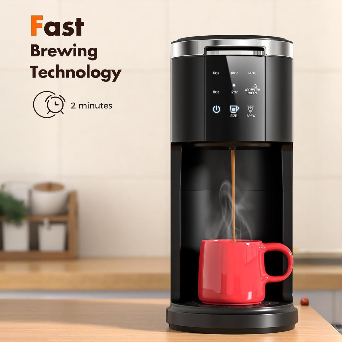 Single Serve Coffee Maker, 2 in 1 for K-Cup & Ground Coffee, Black J10314