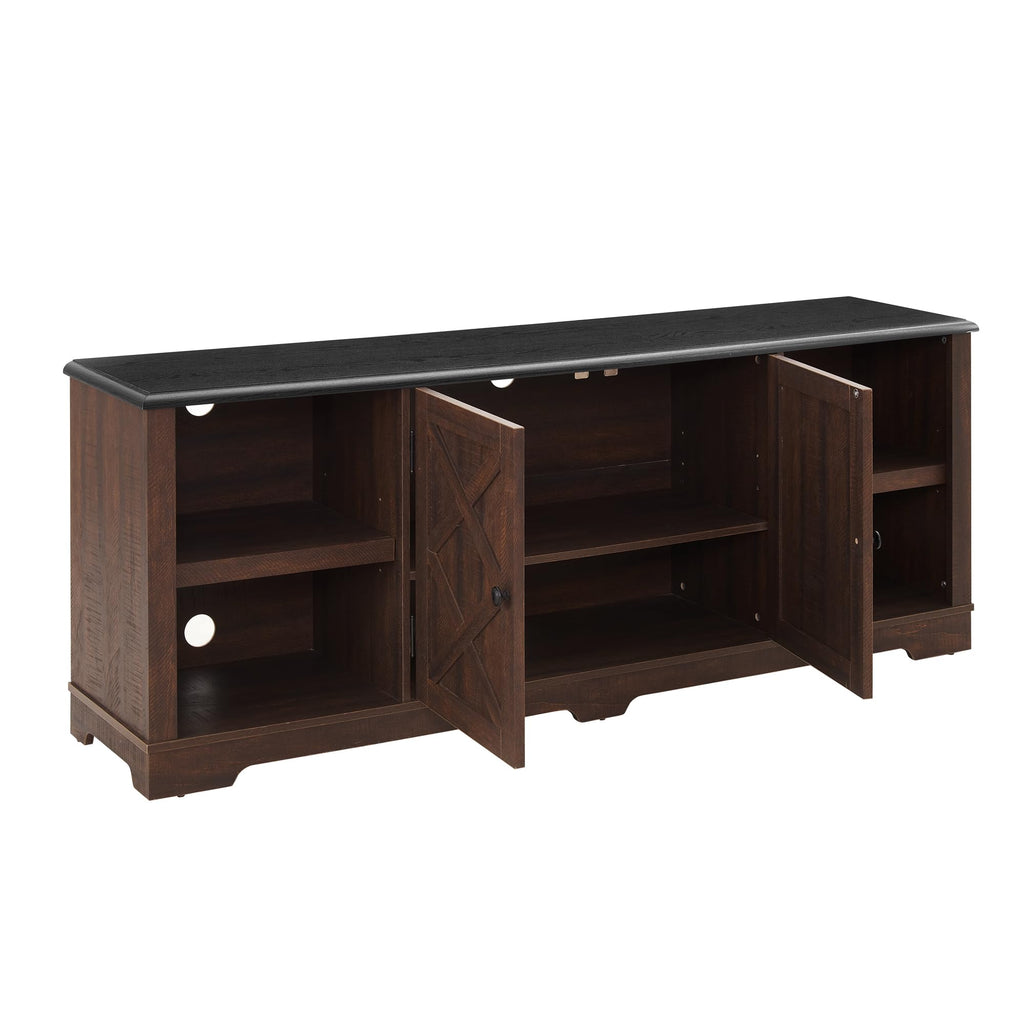 Espresso and Black TV Media Stand with Open Shelves and Closed Cabinets V574455