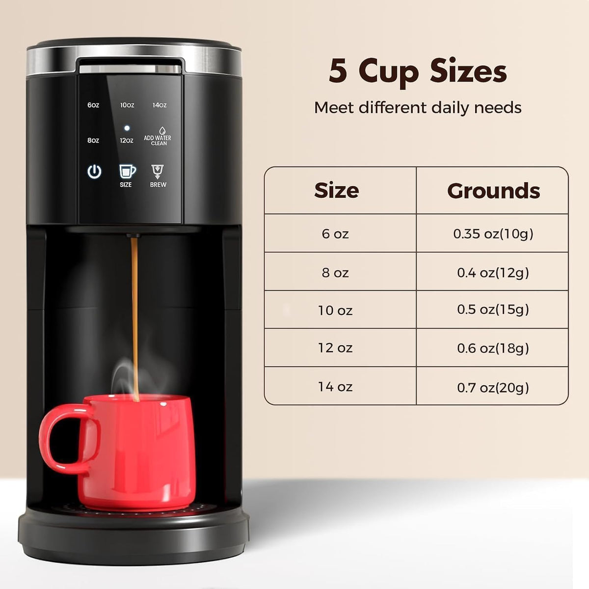 Single Serve Coffee Maker, 2 in 1 for K-Cup & Ground Coffee, Black J10314