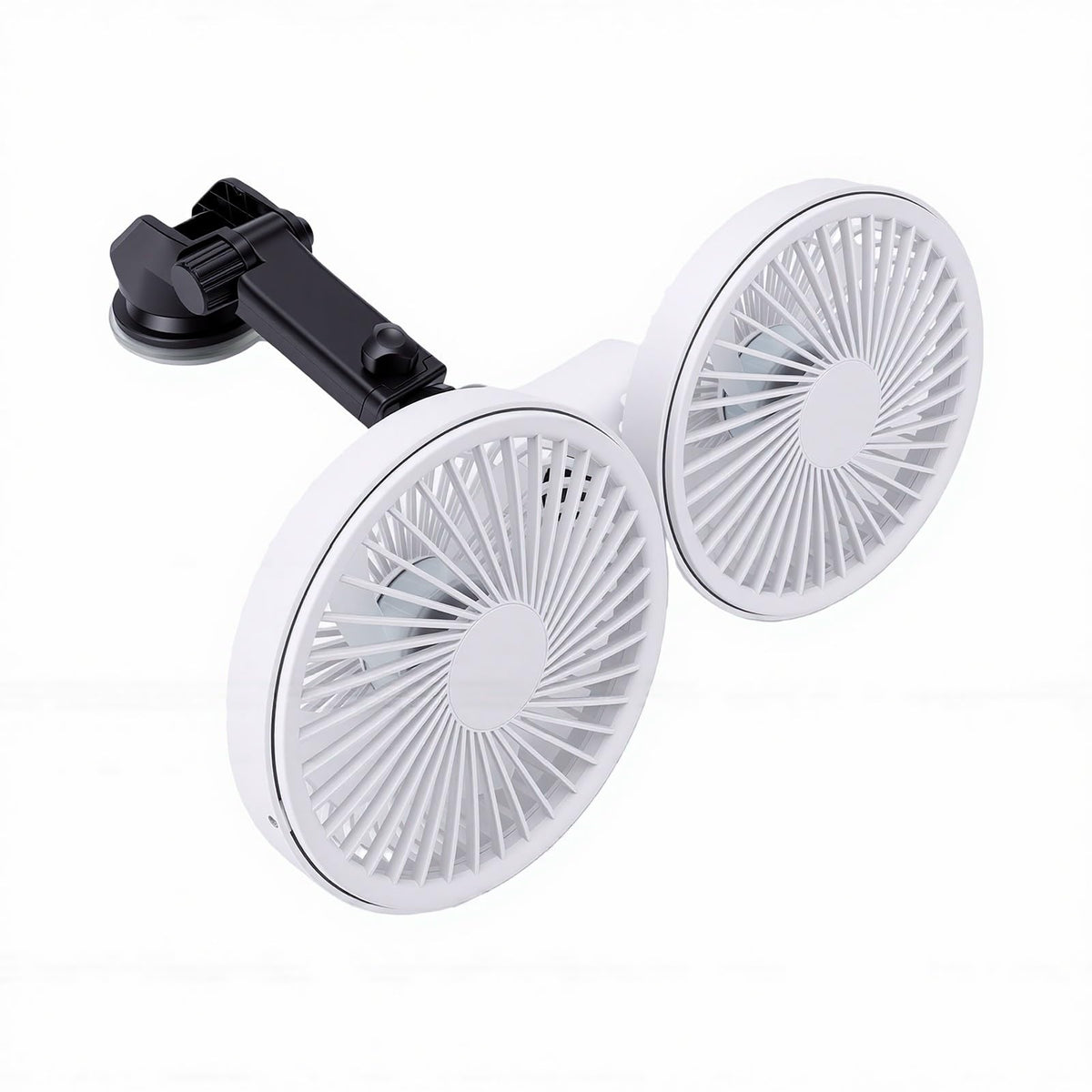 Dual Head Car Fan 3 Speeds 360 Degree Adjustable Suction Cup Rechargeable White D1980