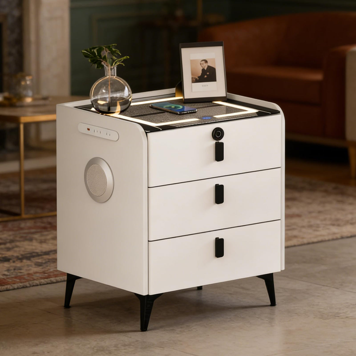 Wireless Charging Nightstand with Fingerprint Lock Z317