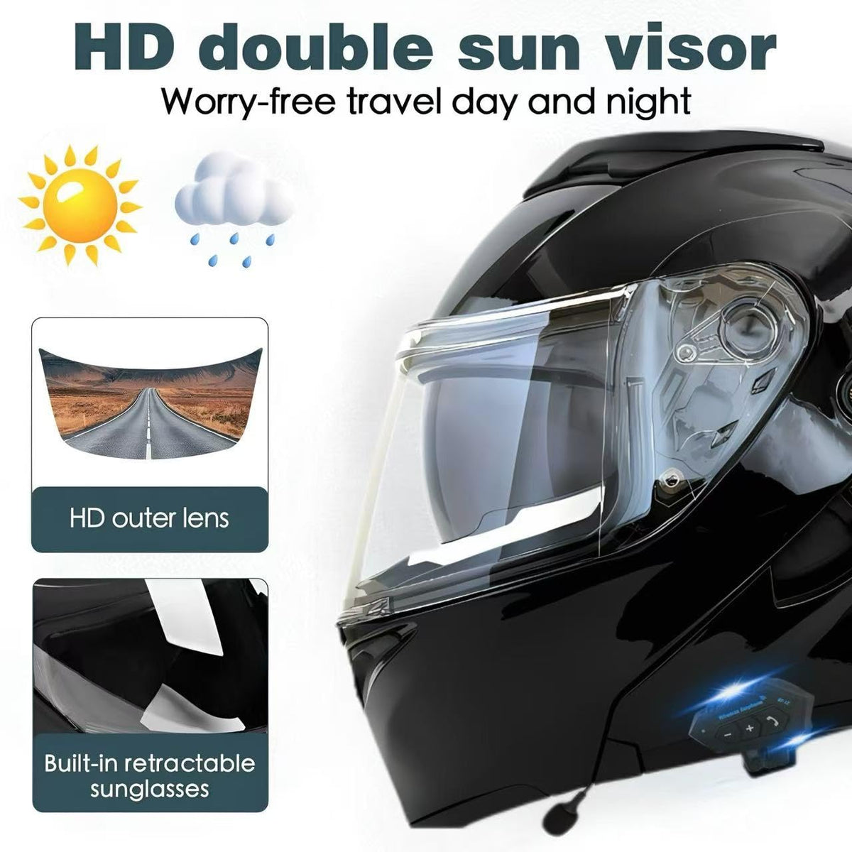 DOT Approved Flip Up Full Face Motorcycle Helmet with Dual Speakers and Microphone N165280