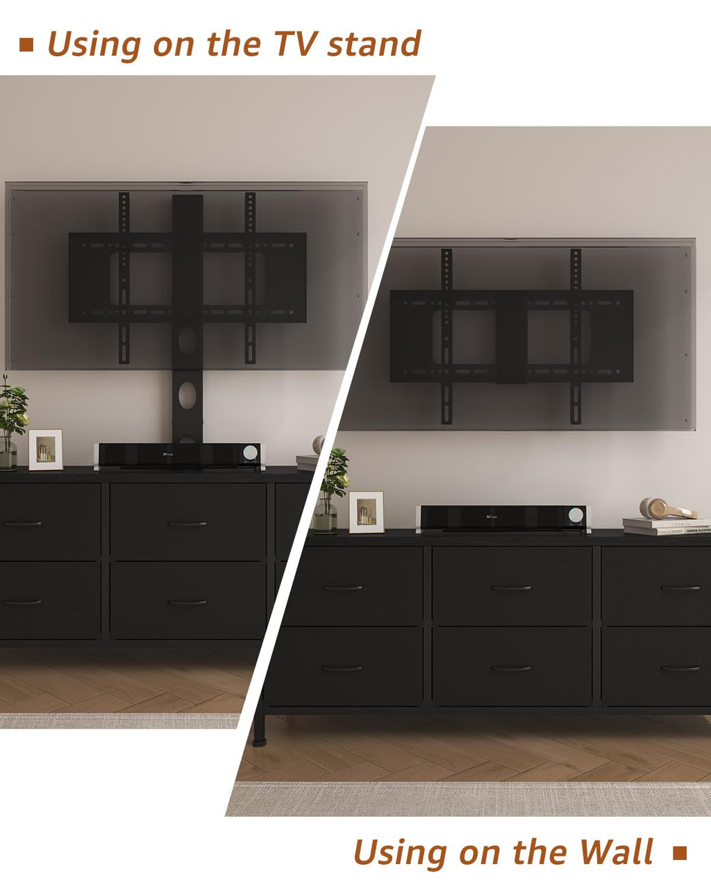 Black 6 Drawer TV Stand with Mount L5091
