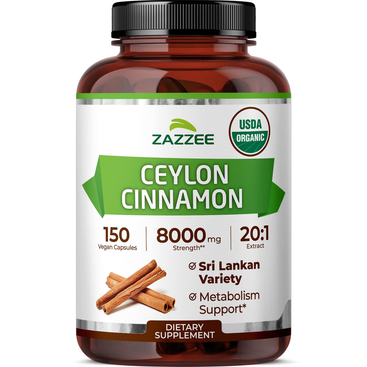 USDA Organic Ceylon Cinnamon 20:1 Extract 150 Capsules C378747