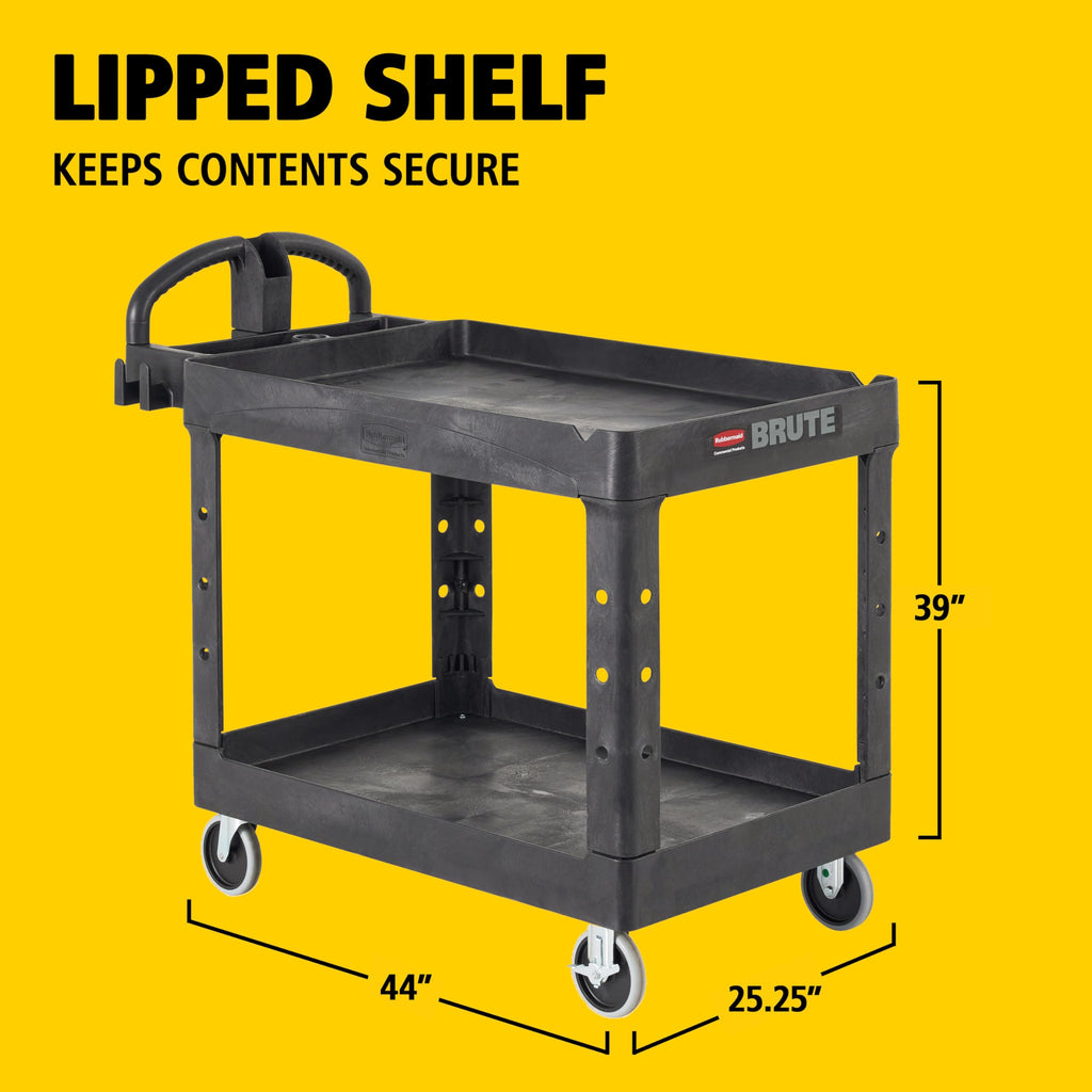 Black 2-Shelf Utility Cart with Lipped Shelves V538