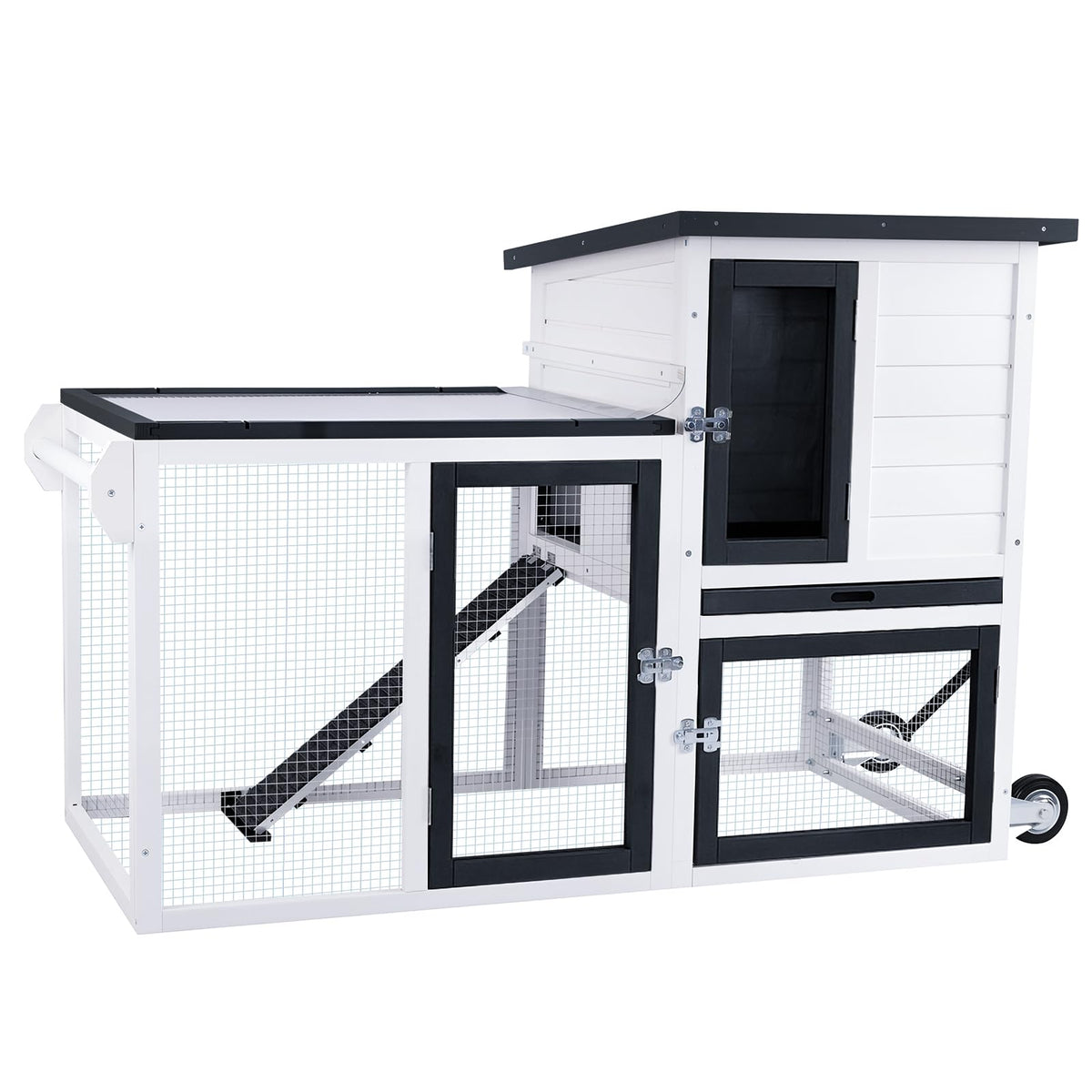 2-Story Rabbit Hutch with Pull-Out Tray & Wheels Q2743