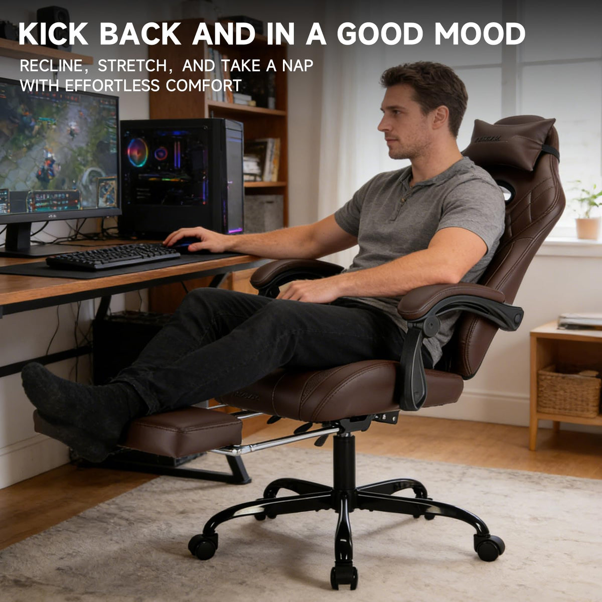 Gaming Chair with Footrest and Massage Lumbar Support I20489
