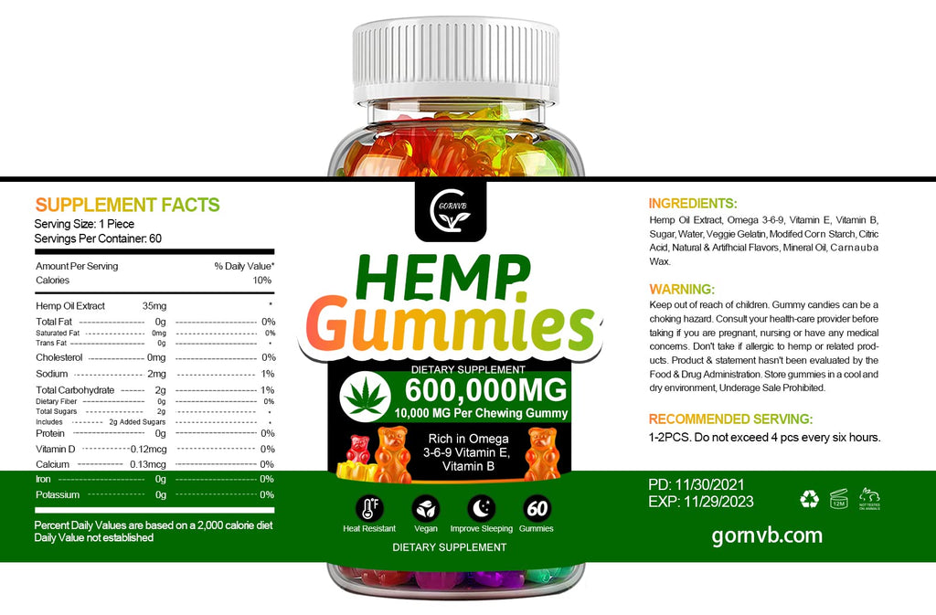 High Potency Hemp Gummies 600,000 Extra Strength Vegan Gluten-Free Q28595