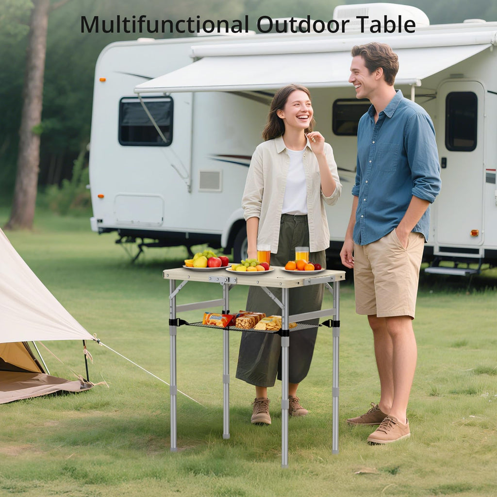 2 ft Small Folding Table, 3 Adjustable Height W1326