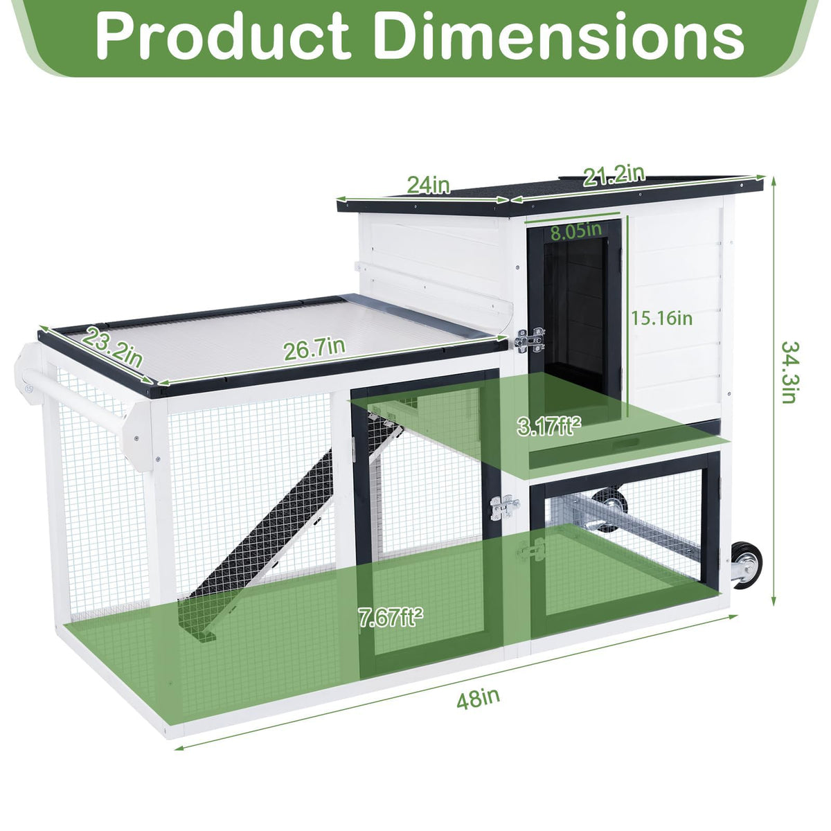 2-Story Rabbit Hutch with Pull-Out Tray & Wheels Q2743