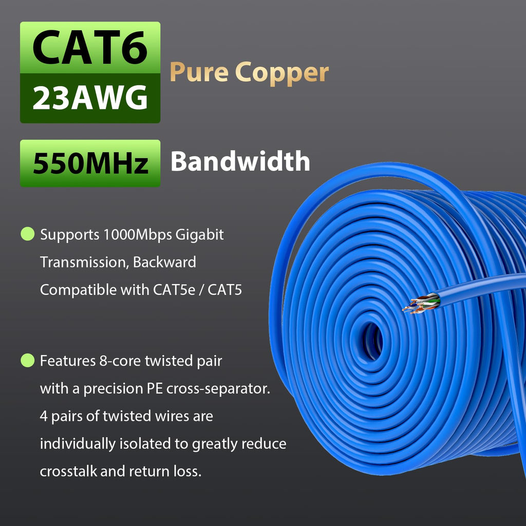 Cat 6 1000 ft 23AWG Solid Bare Copper UTP Ethernet Cable G433