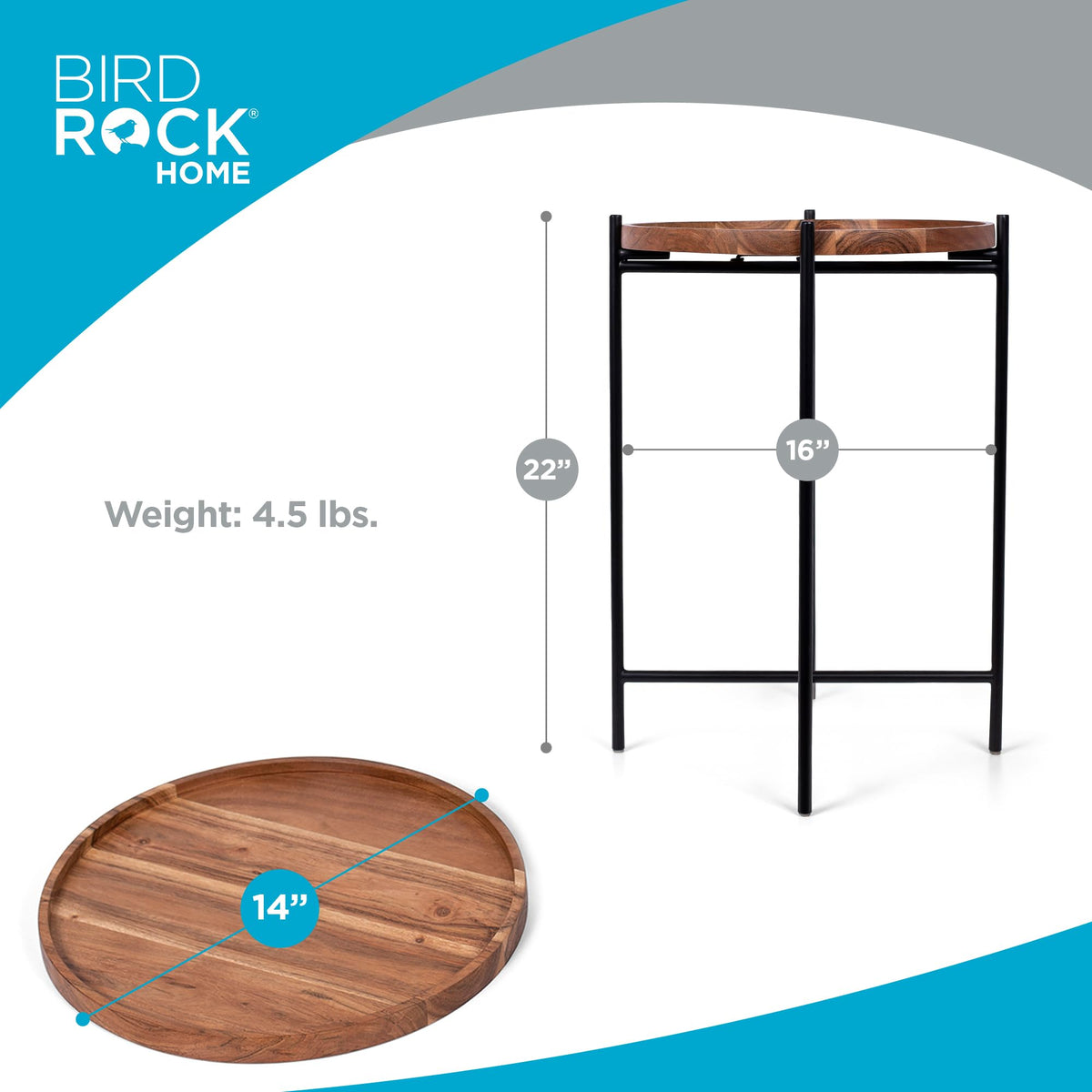 Folding Side Table with Removable Wood Tray Top J897446