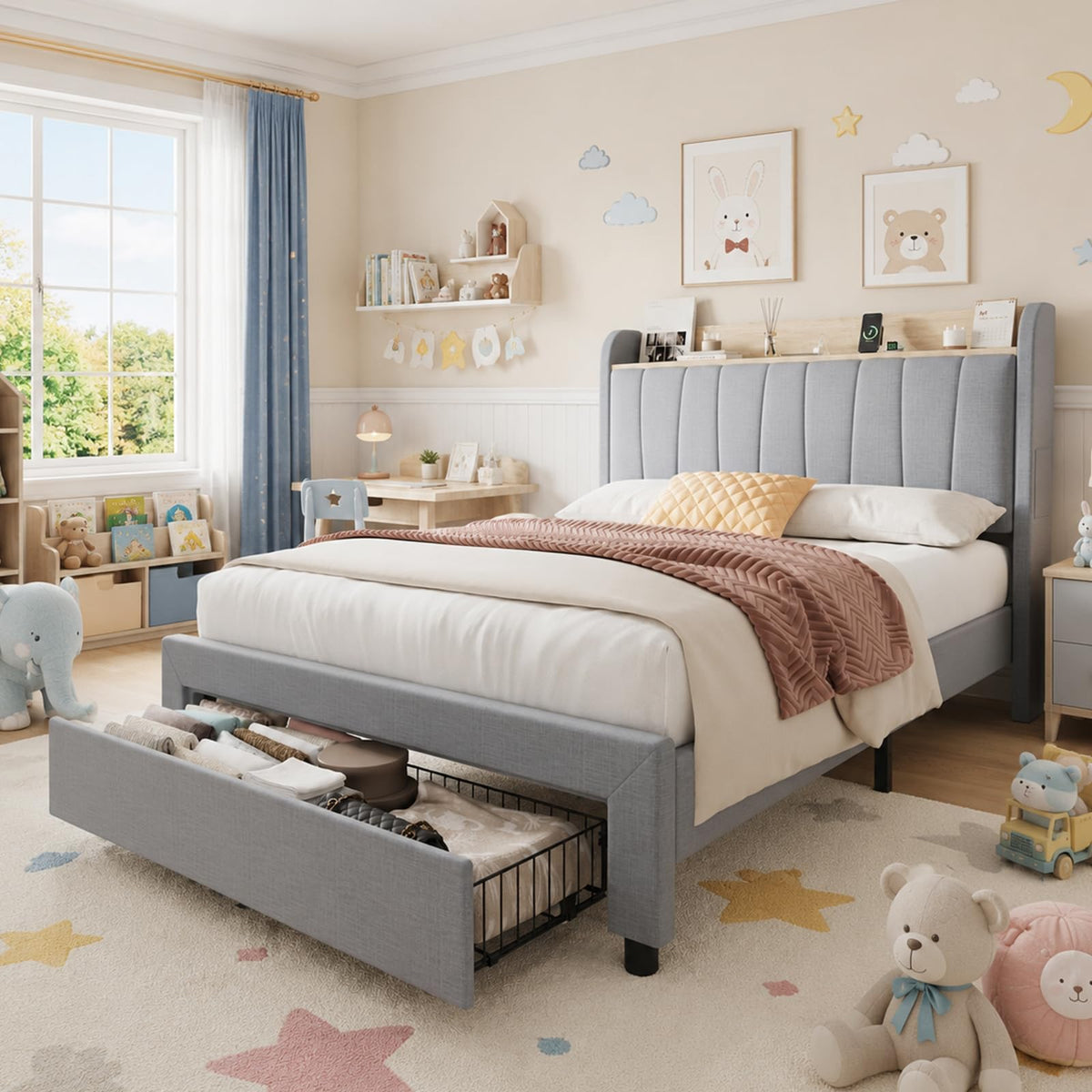 Twin Bed Frame with Storage Headboard and Charging Station G5304