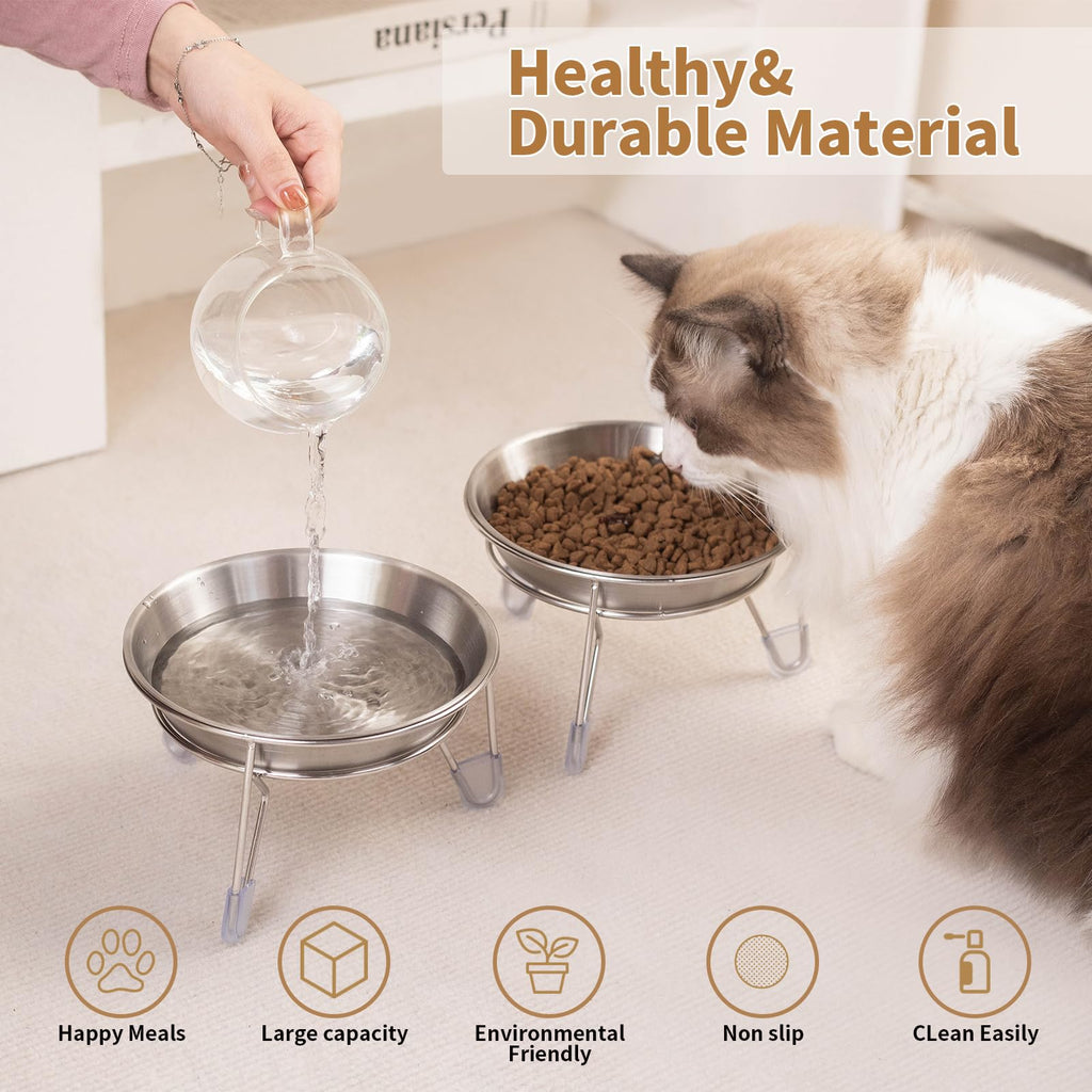6.7" Elevated Stainless Steel Cat Bowls with Anti-Slip Stand P966208