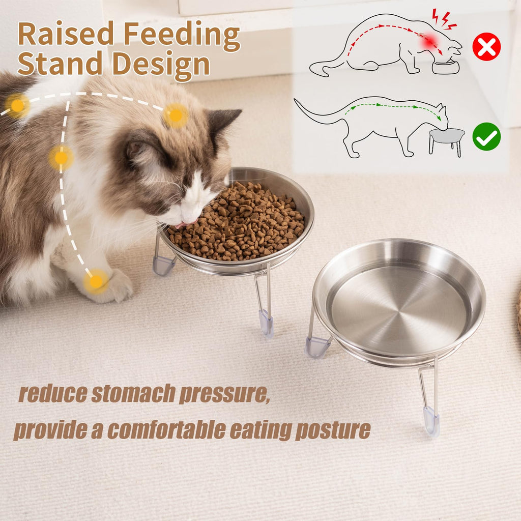 6.7" Elevated Stainless Steel Cat Bowls with Anti-Slip Stand P966208