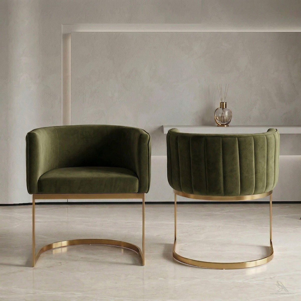 Olive Green and Gold Velvet Dining Chairs Set of 2 H416607