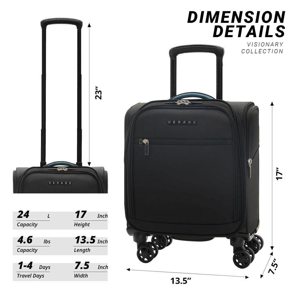 14 inch Black Softside Underseat Carry On Luggage with Wheels Y8460