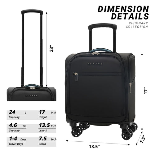 14 inch Black Softside Underseat Carry On Luggage with Wheels Y8460