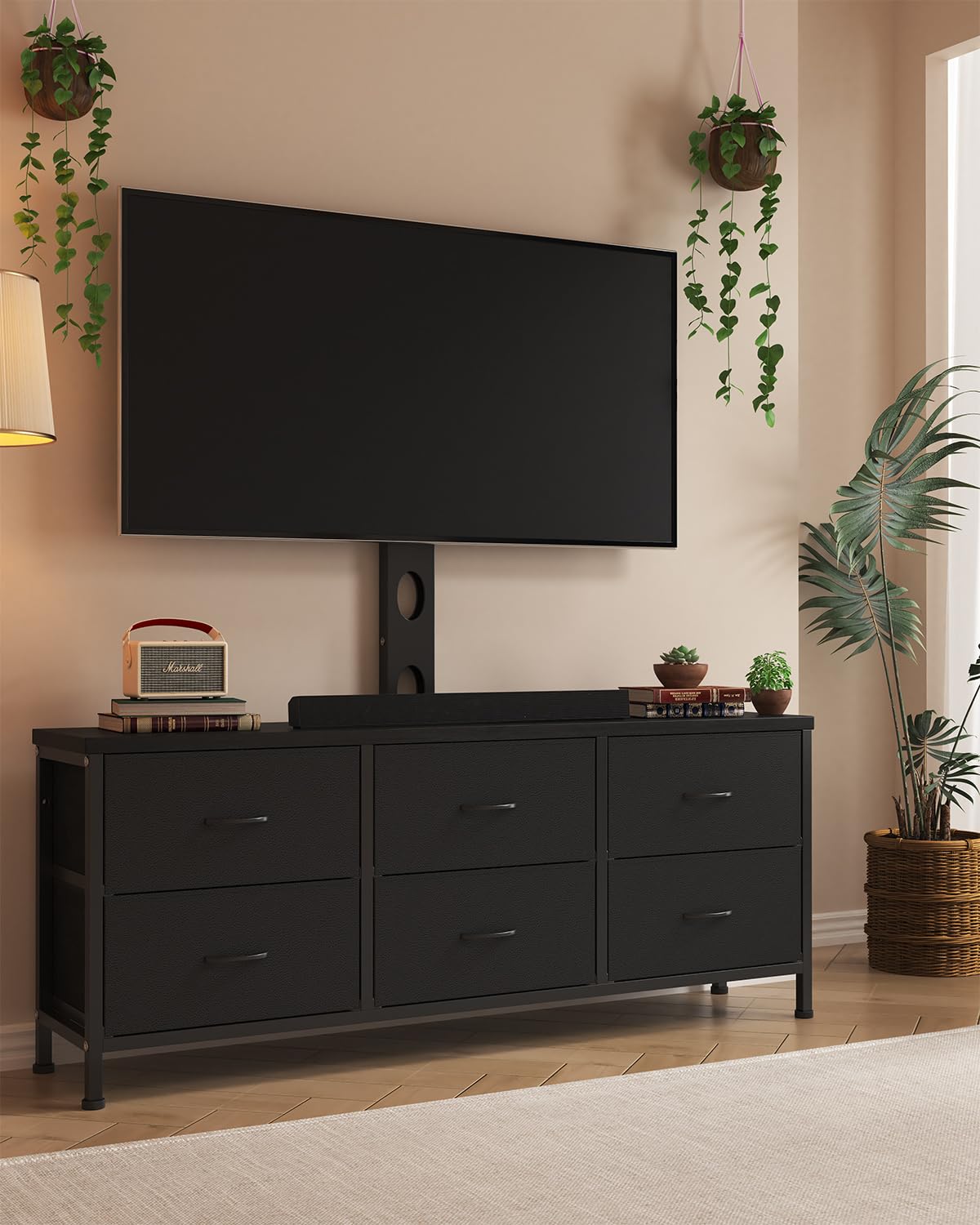 Black 6 Drawer TV Stand with Mount L5091