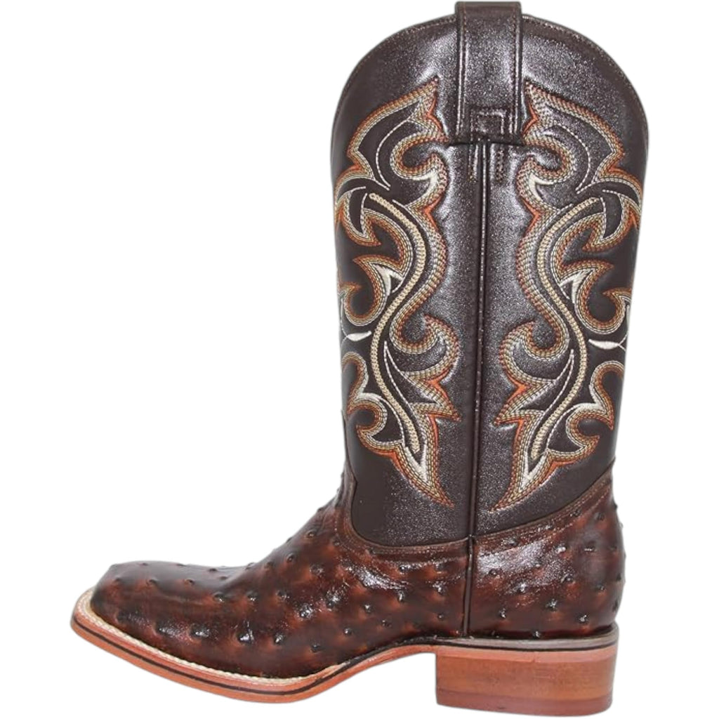 Brown Ostrich Print Leather Cowboy Boots Z5661