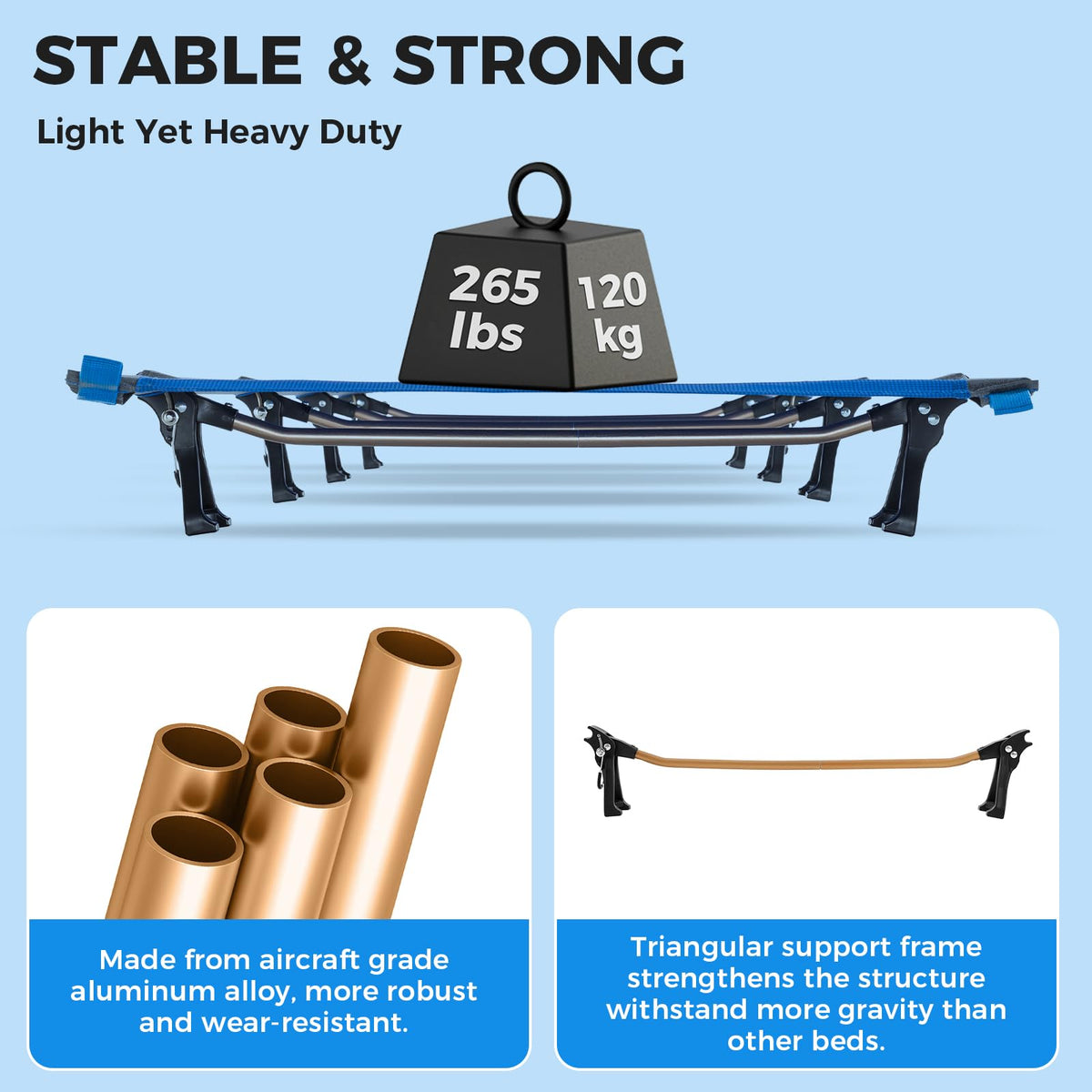 Ultralight Camping Cot 265 Lbs Blue B48147