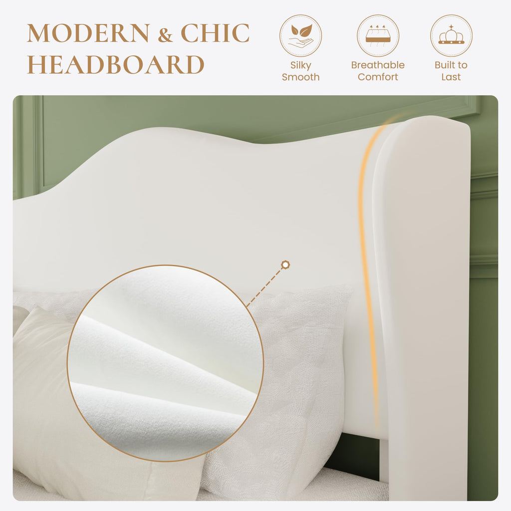 Queen Size Bed Frame with Wingback Headboard P22291