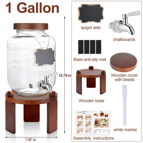 1 Gallon Glass Beverage Dispenser with Stainless Steel Spigot C201