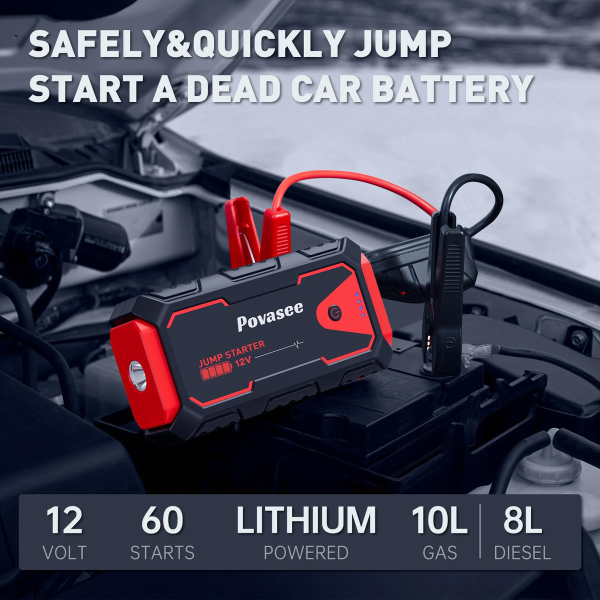 5000A 12V Portable Jump Starter with USB Dual Output LED Light Storage Case O3096
