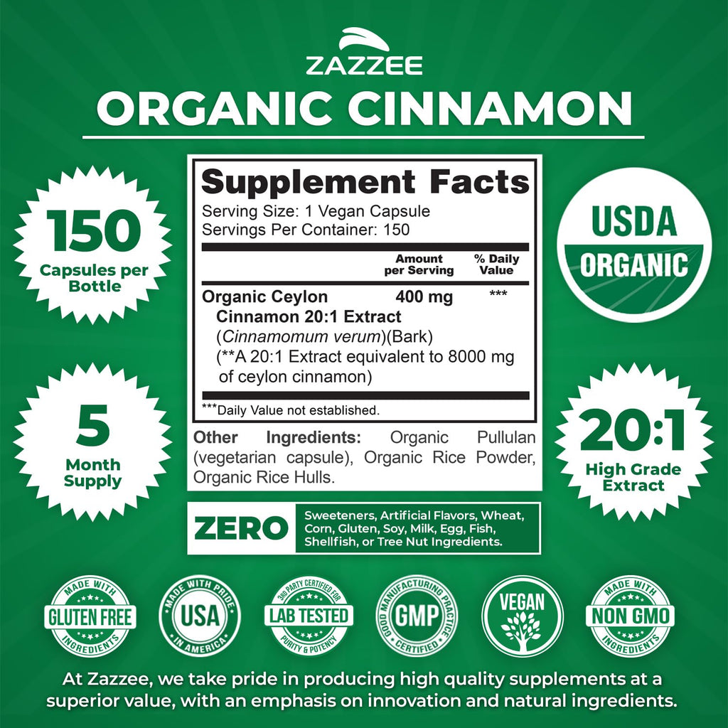 USDA Organic Ceylon Cinnamon 20:1 Extract 150 Capsules C378747