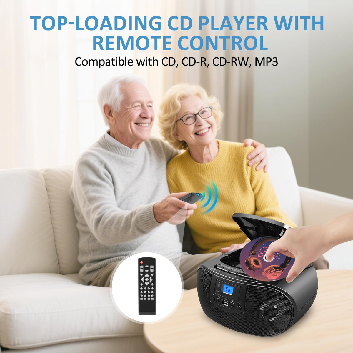 Portable CD Player Boombox with FM Radio, Bluetooth, Remote Control, Black F587578