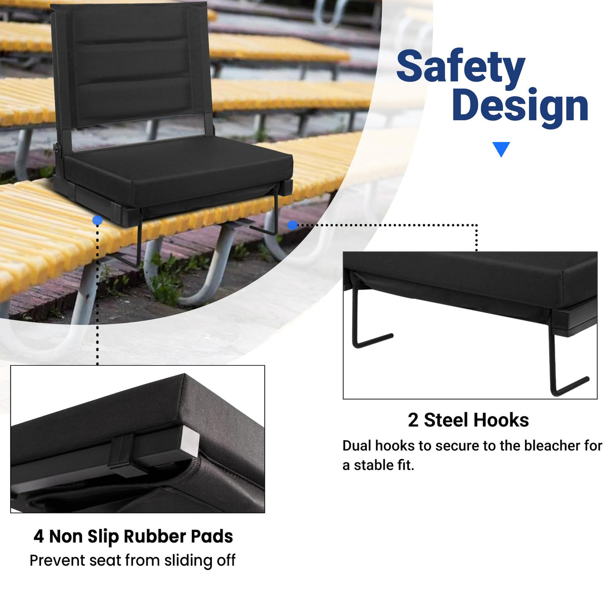 Bleachers Stadium Seat with Back Support and Cushion E3507